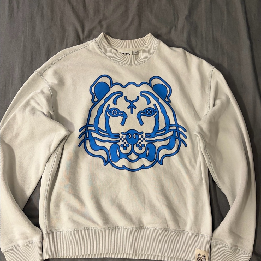 Kenzo light blue Crewneck Sweater with Blue Tiger Motif